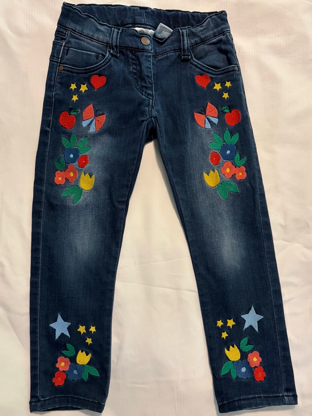 Hanna Andersson Dark Blue Floral & Star Embroidered Jeans